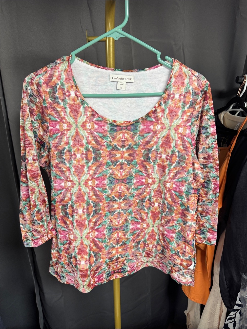 Coldwater Creek Multicolor Abstract Print Scoop Neck Top